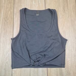 Beyond Yoga Cropped Tank Top M Gray Ribbed Shelf Bra Athletic Made USA